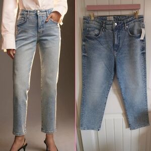 Pilcro Anthropologie High-Rise Gem Straight-Leg Jeans Rhinestone 31 Petite